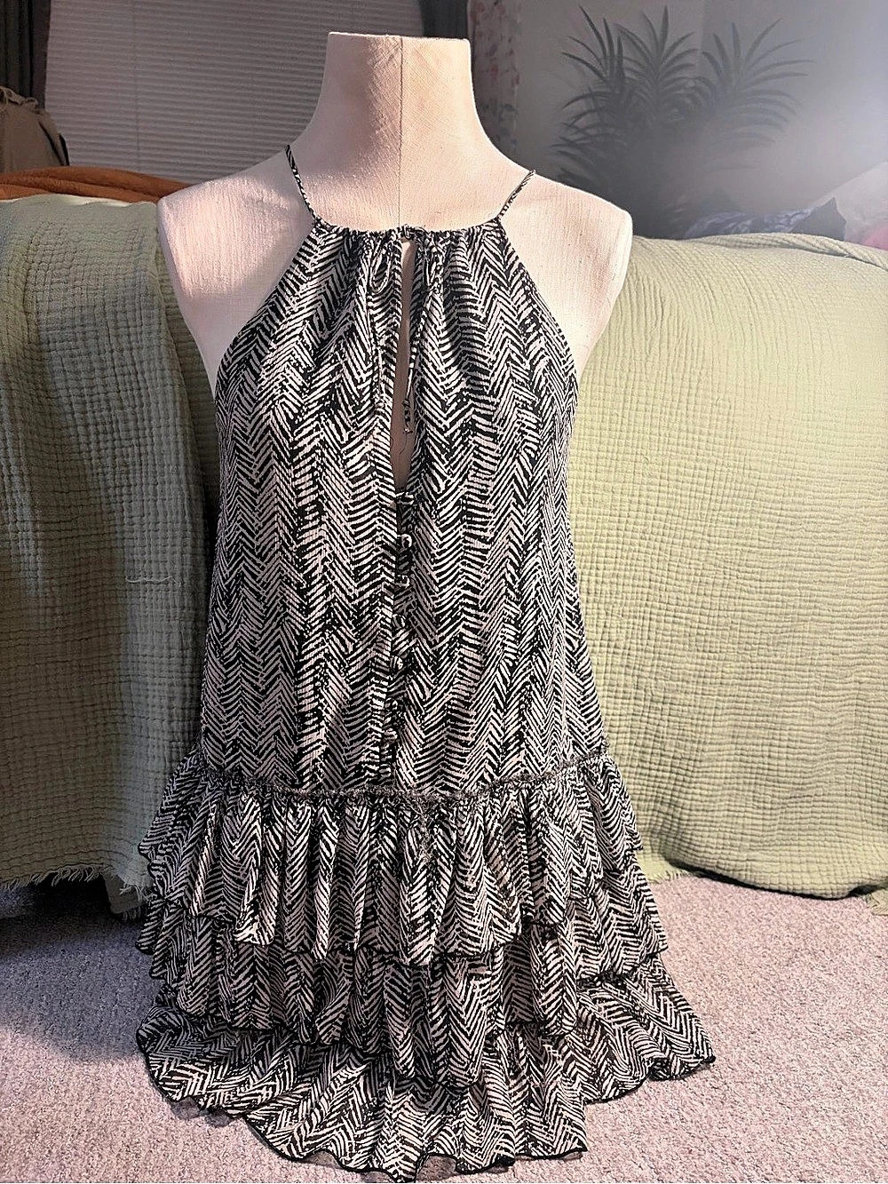 Zara Trafaluc Geometric Halter Mini Dress Black & White Size S